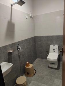 a bathroom with a toilet and a sink at Hotel Shree Krishnam, Kota in Kota +4 photos