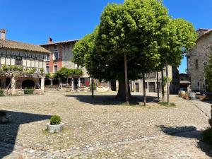 a large tree in the middle of a courtyard at Chez Gabriel et Sophie in Pérouges