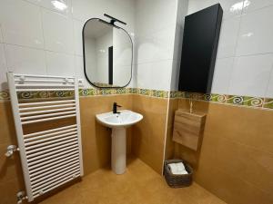 a bathroom with a sink and a mirror at El Rincon de Carmen in Felechosa +15 photos