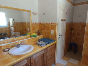 a bathroom with a sink and a mirror at Divine Caravane in Digne-les-Bains