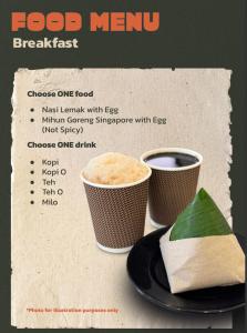 a food menu with two cups and a plate of food at Suka Camping - Bentong in Bentong