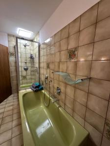 a bathroom with a green tub and a window at Dream Place in Iserlohn in Iserlohn +22 photos