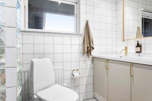 a white bathroom with a toilet and a sink at 1369-Thisted-Nordsovej-94 in Nørre Vorupør +15 photos