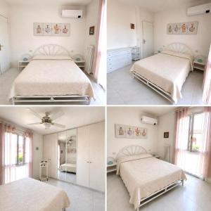 three different views of a bedroom with two beds at Residenz In 1 in Bardolino +25 photos