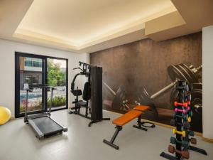 a gym with two treadmills and two tread machines at Silence Garden Suite bir yatak odalı daire in Alanya