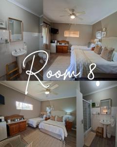 two pictures of a bedroom with a bed and a bathroom at Meerlin Guest House in Queenstown