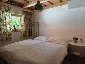 a bedroom with a large bed and a window at Štalca in Bušinja Vas