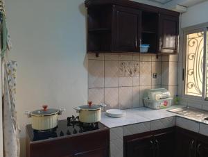 a kitchen with two pots on top of a stove at Amidez Apparts in Zalom +8 photos