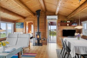 a living room with a fireplace in a house at LF544-Hurup-Thy-Skraningen-3 in Doverodde