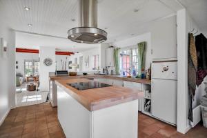 a large kitchen with a sink and a refrigerator at 10040-Rorvig-Lyngvaenget-10 in Rørvig