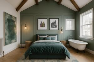 a bedroom with a bed and a bath tub at The Bridge York in York