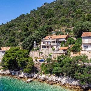 a large house on a hill next to the water at Apartmani Mila in Ubli