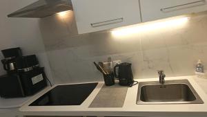 a kitchen with a sink and a counter top at Studio privatif DATCHA in Saint-Germain-en-Laye