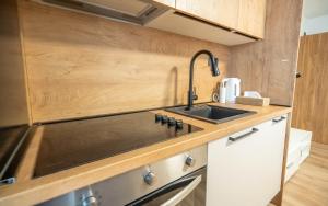 a kitchen with a sink and a counter top at Apartman Lili in Knin