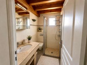 a bathroom with a sink and a shower and a toilet at Villa d'exception sur la plage - Tizzano in Sartène +8 photos