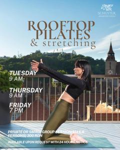 a woman is doing a yoga pose on a flyer at SCHUSTER Boarding House in Braşov