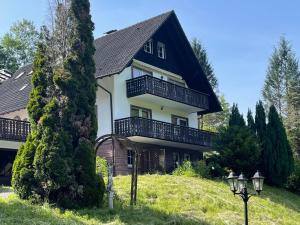 a large house with a balcony on a hill at Rai Mattiss in Oberharmersbach