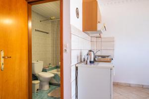 a small bathroom with a toilet and a sink at Giota's Studio in Karpathos +16 photos