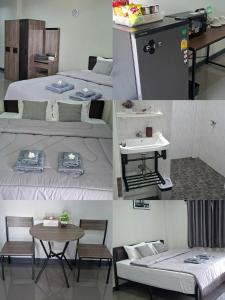 a collage of four pictures of beds and a table at TR Hotel Udon Thani in Ban Dong Kheng