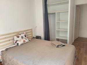 a bedroom with a bed with a pillow and a closet at 1 chambre double privée et securisée dans un appart avec espace partagé in Saint-Denis
