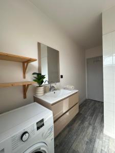 a bathroom with a sink and a mirror at Pause détente à Aubenas in Aubenas