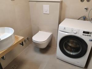 a bathroom with a washing machine and a sink at Apartments Toni Two in Igrane +55 photos