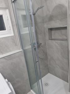 a shower with a glass door in a bathroom at Chambre proche du Polygone scientifique - EdF - Schneider - GEM in Saint-Martin-le-Vinoux +4 photos