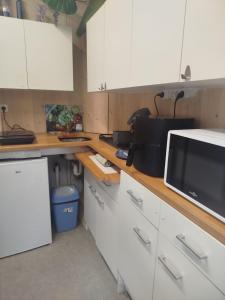 a kitchen with a counter with a microwave and a tv at Studio avec balcon proche des thermes in Saint-Paul-lès-Dax