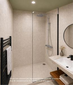a bathroom with a shower and a sink at Funiculaire collection in Tignes +31 photos