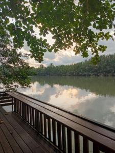 a view of a river from a wooden deck at Thian Homestay in Batukaras