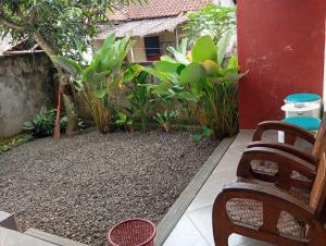 a patio with a chair and some plants at Thian Homestay in Batukaras +2 photos