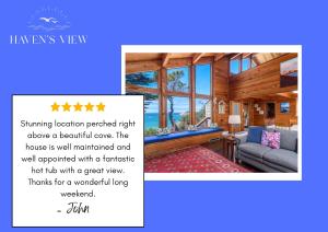 a rendering of a living room in a log home at Haven's View With Stunning Ocean Views in Gualala