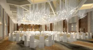 a banquet hall with white tables and a chandelier at InterContinental Jerusalem by IHG in Jerusalem +29 photos