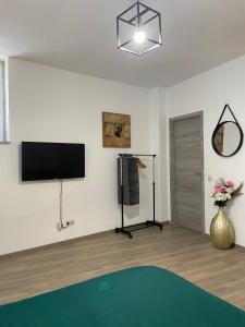 a living room with a flat screen tv on a wall at Appartement Dio in Dinant