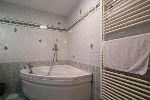 a bathroom with a toilet and a bath tub at L'ecrin de séraphie in Nojaret +19 photos