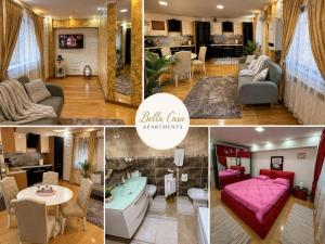 a collage of photos of a living room and a living room at Bella Casa Apartments in Făgăraş +4 photos