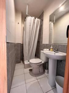 a bathroom with a toilet and a sink and a shower at HOSTAL MATILDAs in Segovia