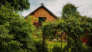 a brick house with a window in a garden at KASTANIENHOF I in Burg