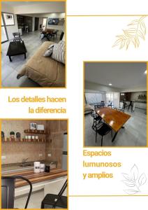 two pictures of a living room and a dining room at uriburu45 in Malargüe