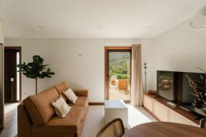 a living room with a couch and a television at Serpa Pinto Village - Private Pool - by FERO in Cinfães