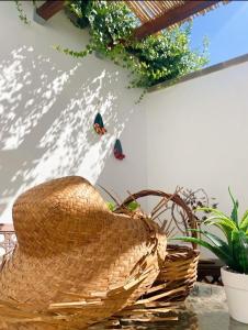 two butterflies sitting on a wall with a basket at Casa vacanza La Dimora in San Pancrazio Salentino +28 photos