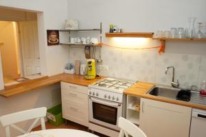 a small kitchen with a stove and a sink at Cozy&Quiet Apartment near Schönbrunnpalace in Vienna
