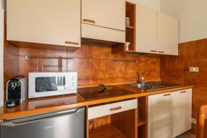 a kitchen with a sink and a microwave at Casa Dreamo in Sarnico