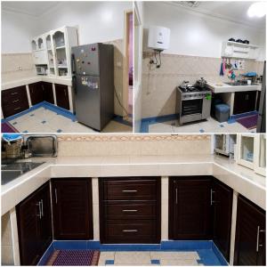 two pictures of a kitchen that is being remodeled at Appt Spacieux, Confortable, Calme, et Lumineux, Proche de la Plage avc Fibre Optique in Safi