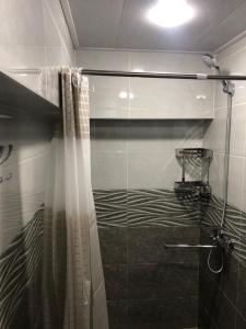 a bathroom with a shower with a shower curtain at Studio - JONIKA in Tashkent