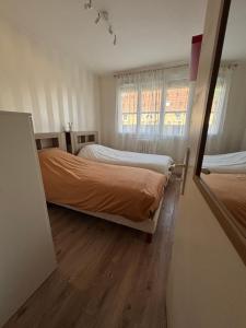 a bedroom with two beds and a window at Appartement Montalieu in Montalieu-Vercieu