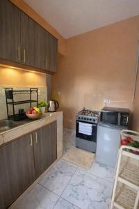a small kitchen with a stove and a sink at The Legend Place in Eldoret