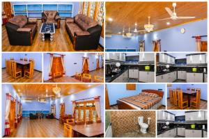 a collage of photos of a living room and dining room at Vickys villa in Kuppilan
