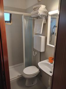 a bathroom with a toilet and a shower and a sink at Hotel Helga in Caorle +79 photos