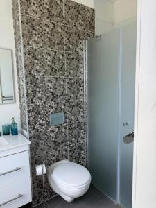 a bathroom with a toilet and a shower at appartement privé exceptionnel in Netanya +19 photos